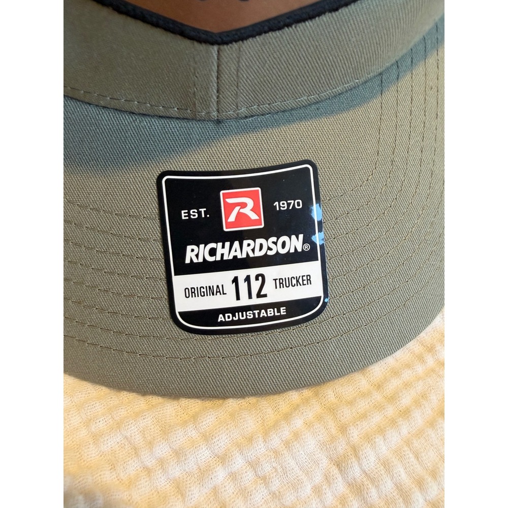Richardson 112 Trucker Hat Louies Bar & Grill Olive Green Camo Mesh Snapback Cap - Picture 2 of 3